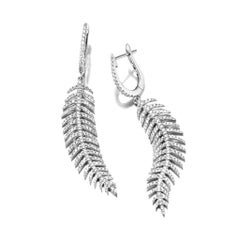 White Gold & Diamond Flexible Feather Leaf Drop Earrings 0.89ct TW