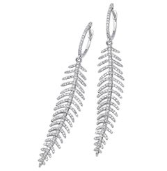  White Gold & Diamond Flexible Feather Leaf Drop Earrings 0.89ct TW