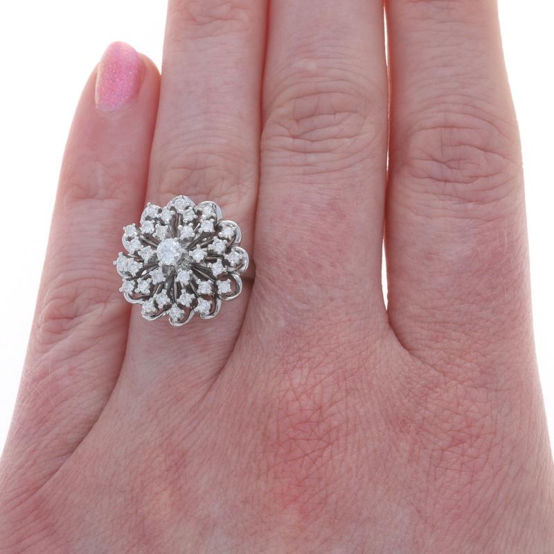Round Cut White Gold Diamond Floral Cluster Cocktail Ring - 14k Round Brilliant .67ctw For Sale