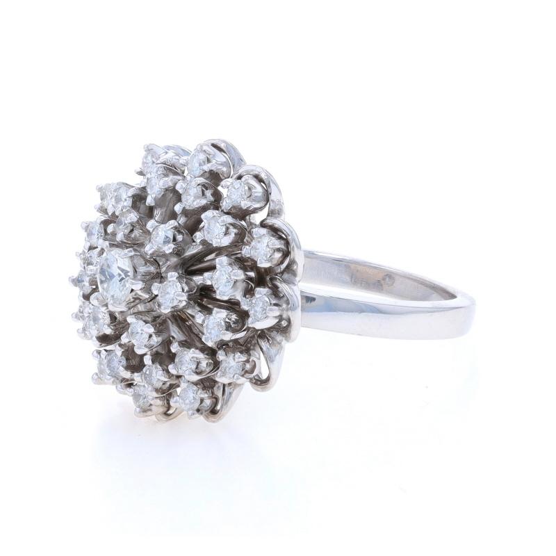White Gold Diamond Floral Cluster Cocktail Ring - 14k Round Brilliant .67ctw In Excellent Condition For Sale In Greensboro, NC