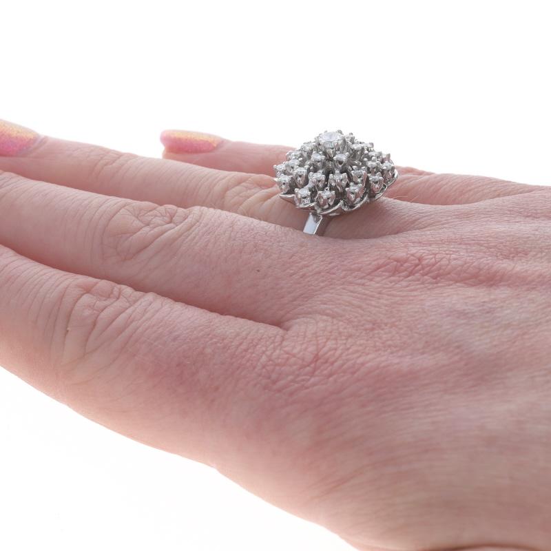 Women's White Gold Diamond Floral Cluster Cocktail Ring - 14k Round Brilliant .67ctw For Sale