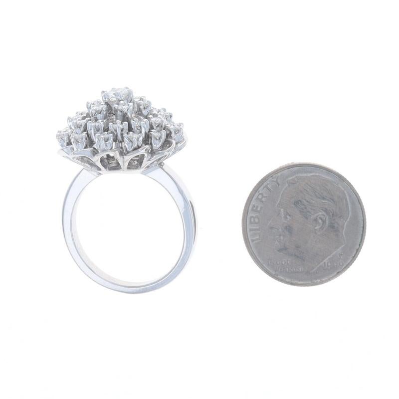 White Gold Diamond Floral Cluster Cocktail Ring - 14k Round Brilliant .67ctw For Sale 1