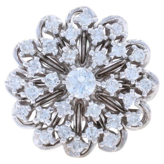 White Gold Diamond Floral Cluster Cocktail Ring - 14k Round Brilliant .67ctw For Sale