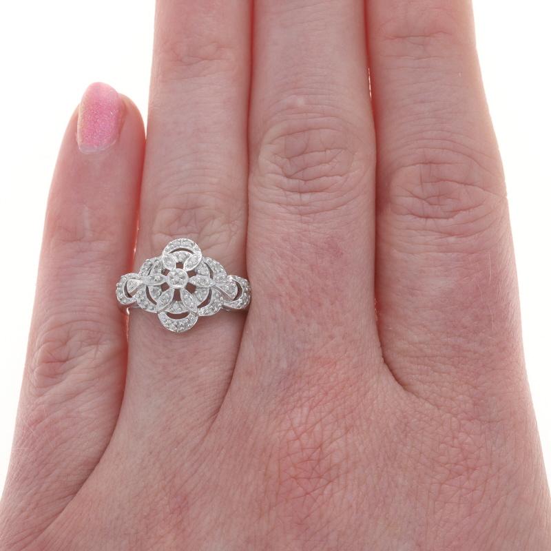 Single Cut White Gold Diamond Floral Cluster Ring - 14k Single .15ctw For Sale