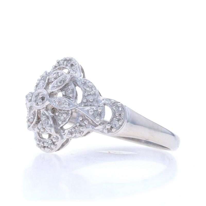 White Gold Diamond Floral Cluster Ring - 14k Single .15ctw In Excellent Condition For Sale In Greensboro, NC