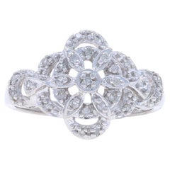 White Gold Diamond Floral Cluster Ring - 14k Single .15ctw