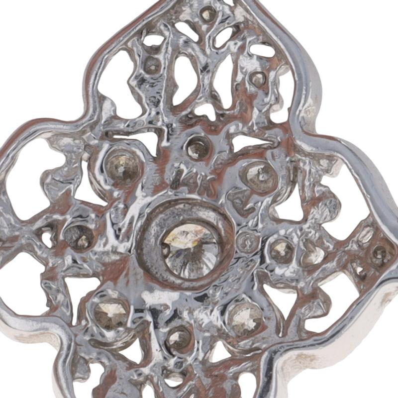 Boucles d'oreilles pendantes dentelle florale en or blanc -14k Rd 1.00ctw Medallion Pierced en vente 1