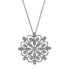 White Gold Diamond Floral Medallion Pendant Necklace 16 1/4" - 14k Round .33ctw