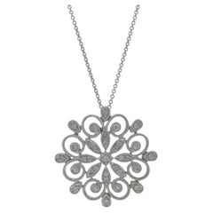White Gold Diamond Floral Medallion Pendant Necklace 16 1/4" - 14k Round .33ctw