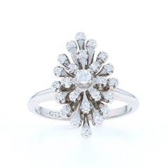 White Gold Diamond Floral Snowflake Cluster Cocktail Ring - 14k Round .30ctw