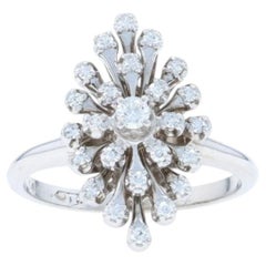 White Gold Diamond Floral Snowflake Cluster Cocktail Ring - 14k Round .30ctw