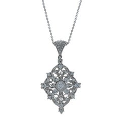 White Gold Diamond Floral Snowflake Medallion Necklace 16" - 14k Round 1.00ctw