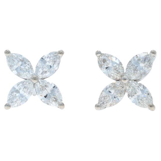 Orecchini in oro bianco con diamanti floreali - 18k Marquise 1,28ctw Foglie forate