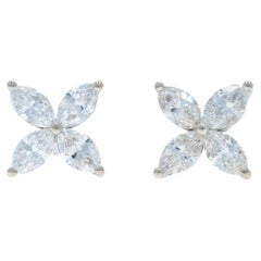 Orecchini in oro bianco con diamanti floreali - 18k Marquise 1,28ctw Foglie forate