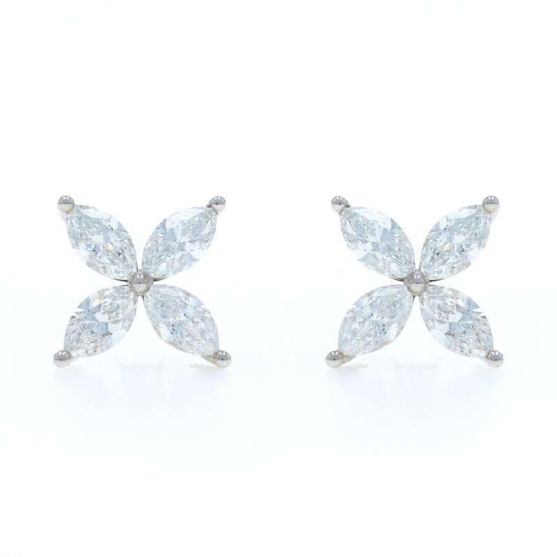 Metall Inhalt: 18k Weißgold

Informationen zu Stein

Natürliche Diamanten
Karat(e): 4,13ctw
Schliff: Marquise
Farbe: F - G
Reinheit: VS1 - VS2

Karat gesamt: 4,13ctw

Stil: Ohrstecker
Verschlusstyp: Schmetterlingsverschlüsse
Thema: Blumen,