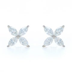 Weißgold Diamond Floral Ohrstecker - 18k Marquise 4,13ctw Blätter durchbohrt