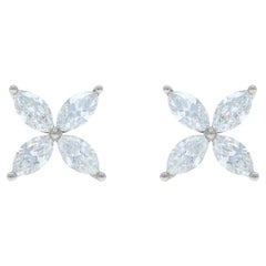 Orecchini in oro bianco con diamanti floreali - 18k Marquise 4.13ctw Foglie forate