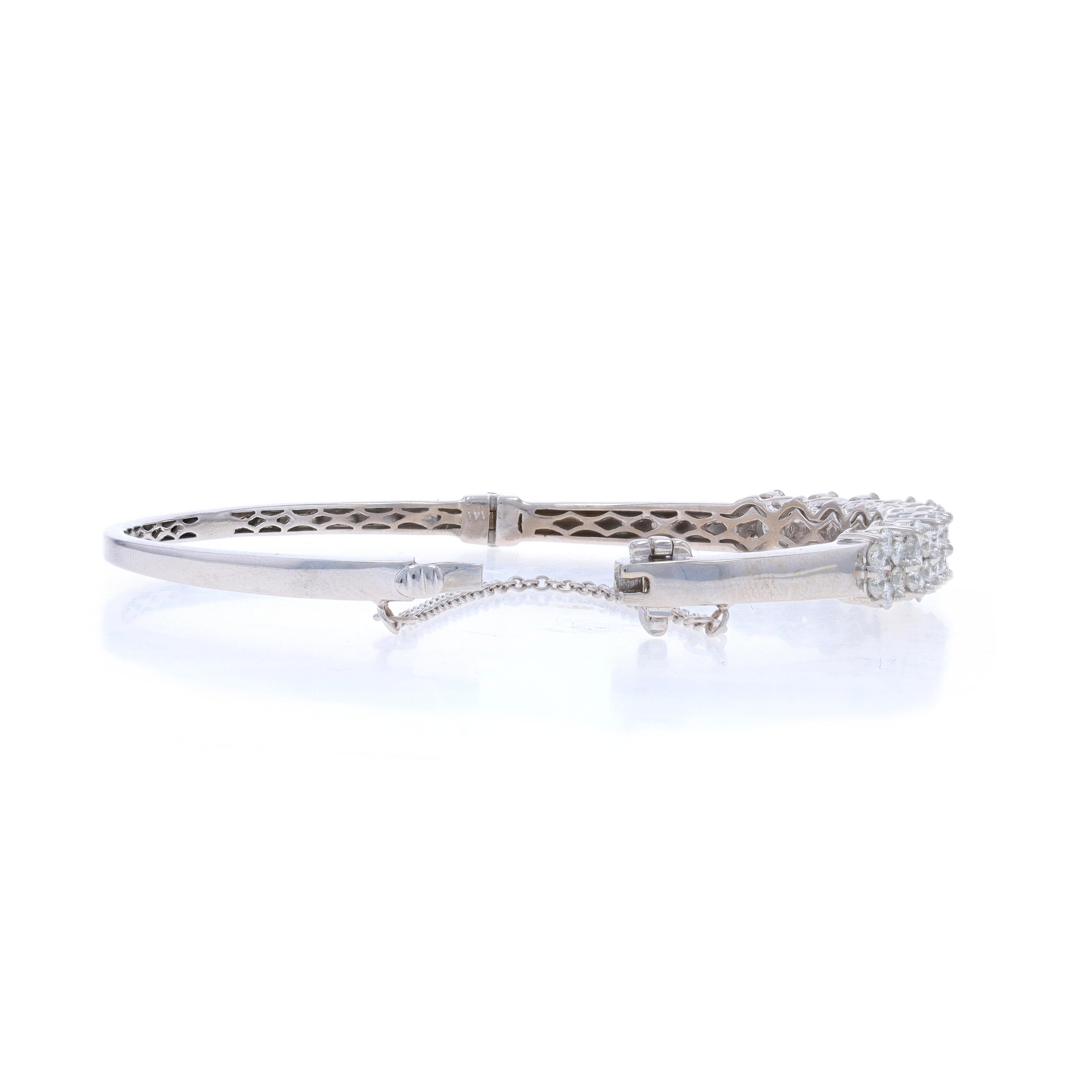 Women's White Gold Diamond Flower Bangle Bracelet 6 3/4