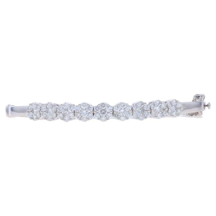 White Gold Diamond Flower Bangle Bracelet 6 3/4" - 14k Rnd 2.00ctw Halo Cluster For Sale