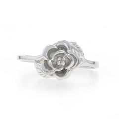Anello con fiore di diamante in oro bianco - Solitario a taglio singolo da 10k