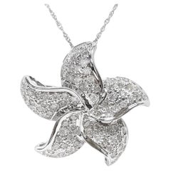 White Gold Diamond Flower Pendant/Brooch Necklace