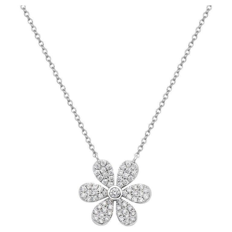 White Gold Diamond Flower Pendant For Sale at 1stDibs