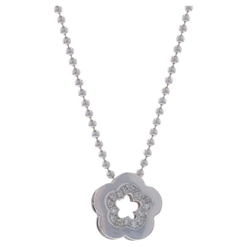 White Gold Diamond Flower Pendant Necklace 18" - 14k Single Cut .10ctw Blossom For Sale