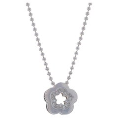 White Gold Diamond Flower Pendant Necklace 18" - 14k Single Cut .10ctw Blossom