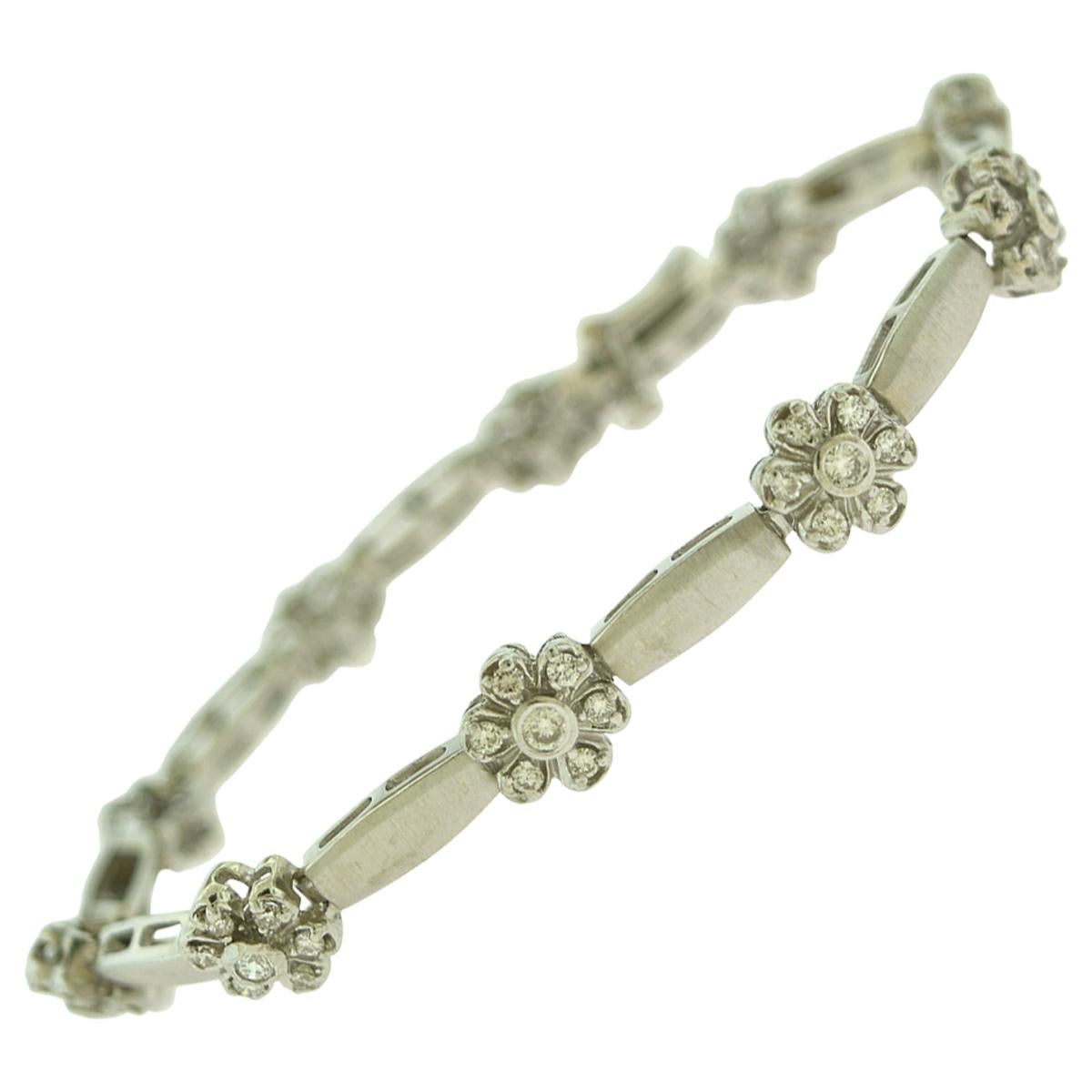 White Gold Diamond Flower Tennis Bracelet
