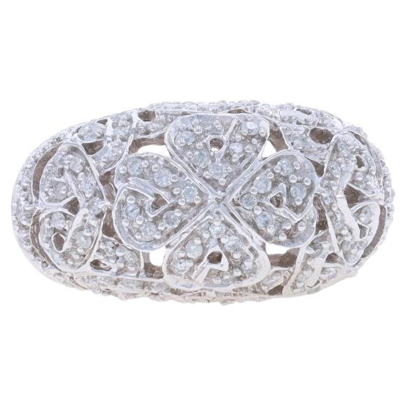 White Gold Diamond Four-Leaf Clover Cluster Cocktail Dome Band 9k 1.00ctw Ring For Sale