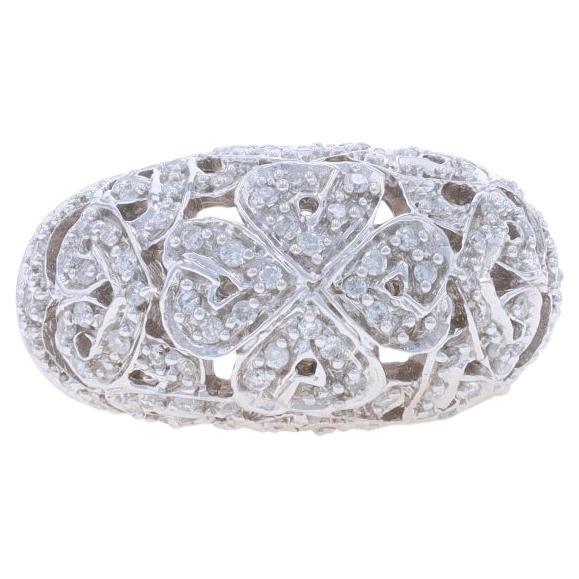 White Gold Diamond Four-Leaf Clover Cluster Cocktail Dome Band 9k 1.00ctw Ring