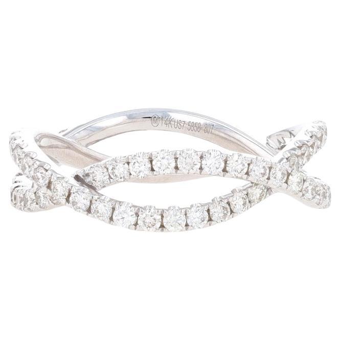White Gold Diamond French Set Eternity Twist Band 14k Rnd 1.22ctw Wedding Ring 7 For Sale