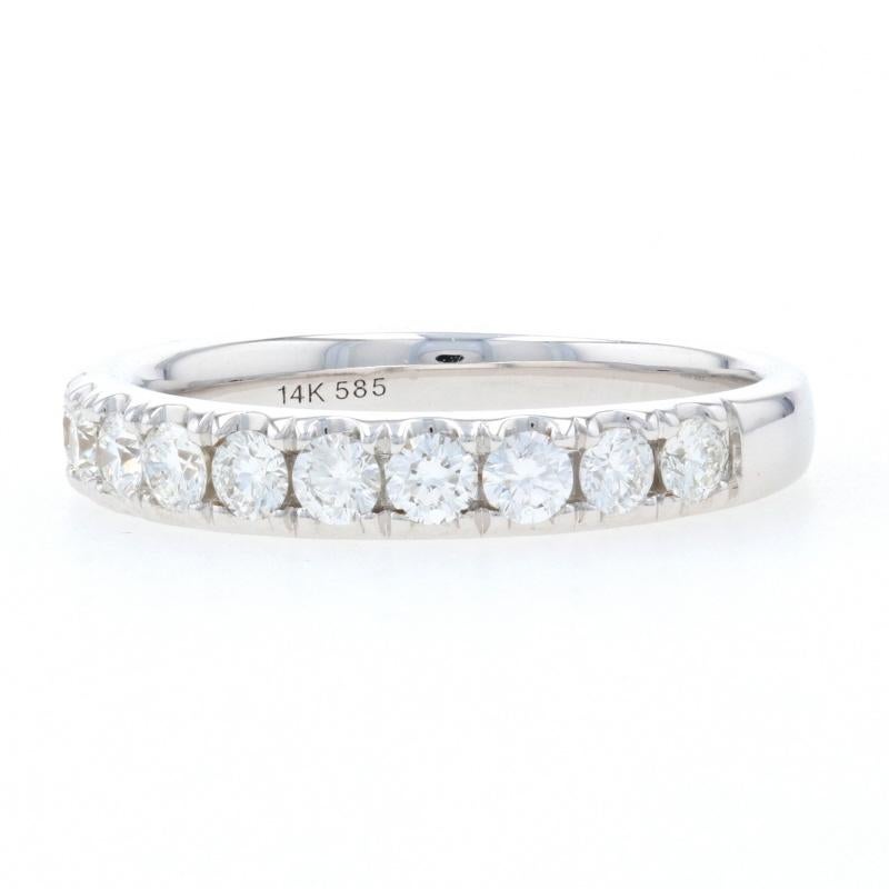 Round Cut White Gold Diamond French Set Wedding Band, 14k Round Brilliant .79ctw Ring For Sale