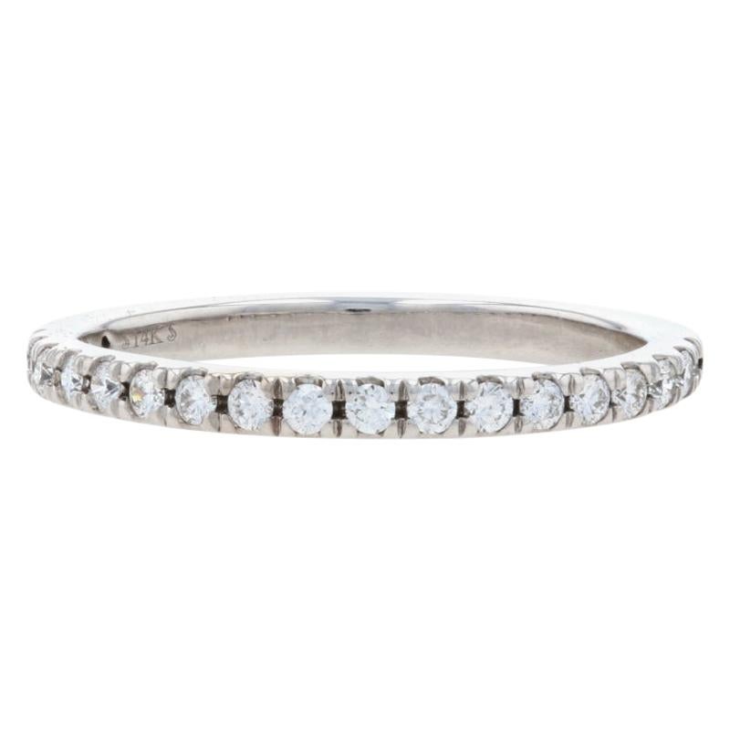 For Sale:  White Gold Diamond French Set Wedding Band, 14k Round Cut .22ctw Stackable Ring