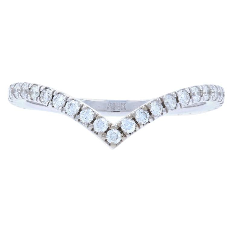 White Gold Diamond French Set Wishbone Ring, 14k .34ctw Wedding Enhancer Guard For Sale