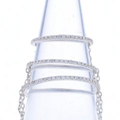 White Gold Diamond Full Finger Ring -14k Single Ct.33ctw Chain Three Bands Sz ~7
