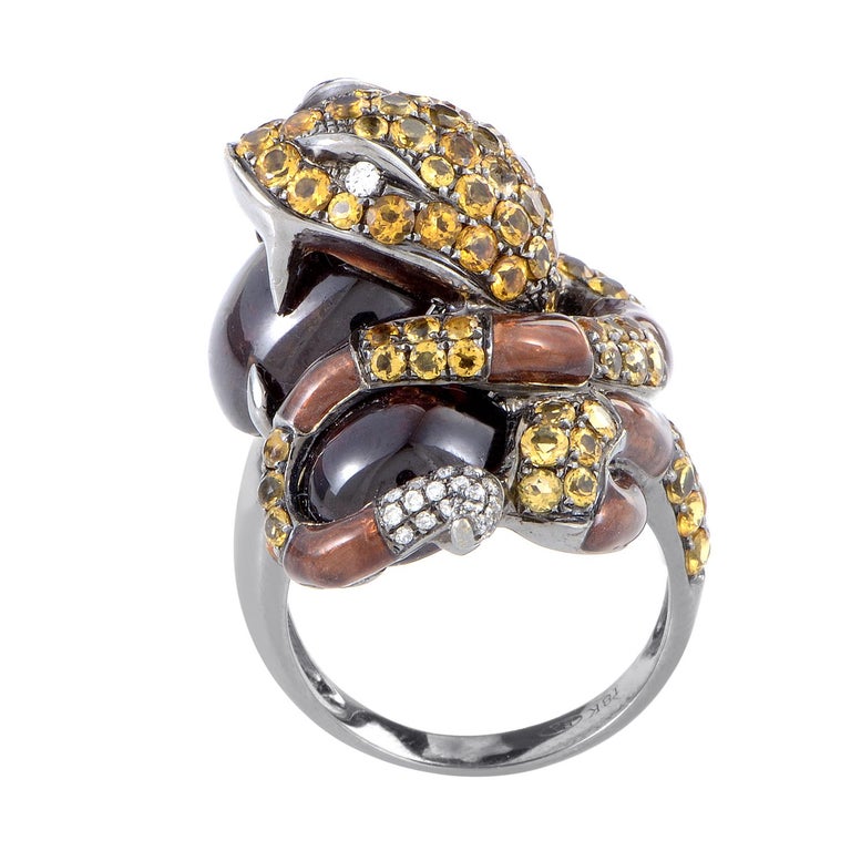 White Gold Diamond and Gemstone Snake Ring For Sale at 1stdibs