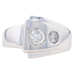 Or blanc Diamants Bande géométrique 14k Rnd .53ctw Buckle-Inspired Two-Stone Ring (bague à deux pierres inspirée d'une boucle)