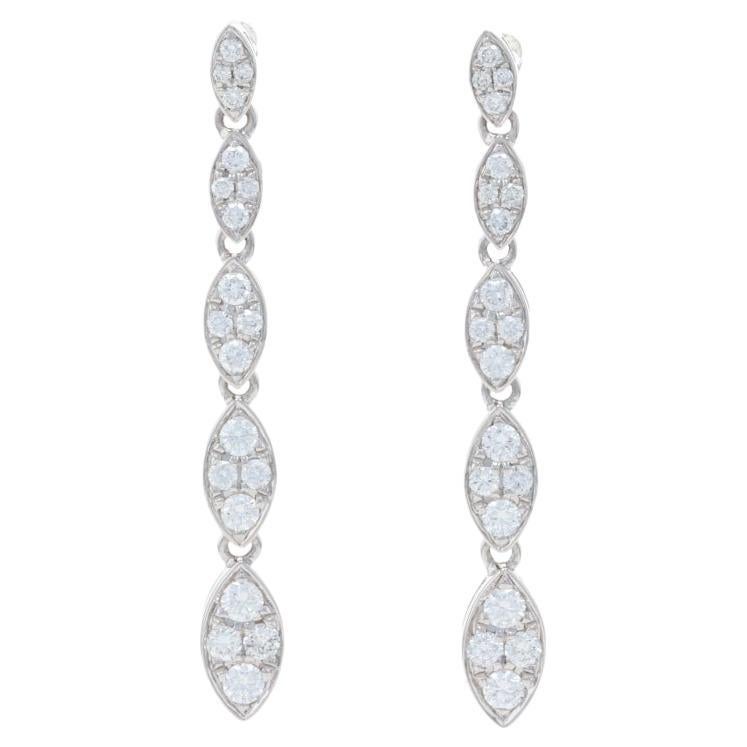 White Gold Diamond Graduated Cluster Dangle Earrings - 18k Round .62ctw Journey For Sale