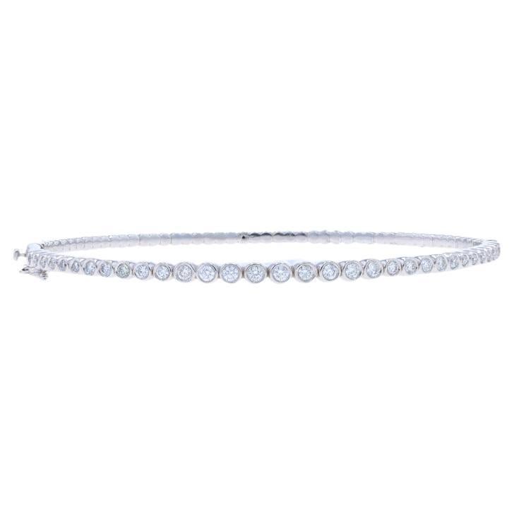 White Gold Diamond Graduated Journey Bangle Bracelet 6 3/4" - 14k Round .62ctw For Sale