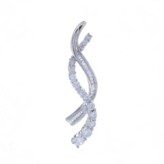 White Gold Diamond Graduated Journey Pendant 14k Round Baguette 1.00ctw Ribbons
