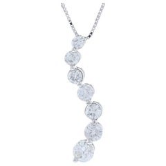 White Gold Diamond Graduated Journey Pendant Necklace, 14 Karat Round 1.00 Carat