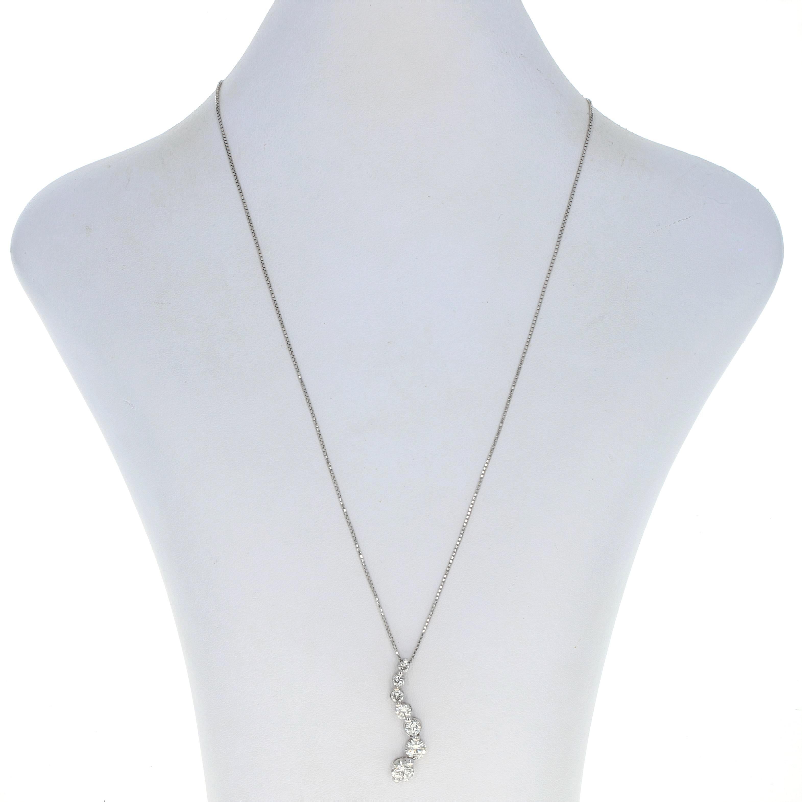 Metal Content: 14k White Gold

Stone Information: 
Natural Diamonds
Total Carats: 2.60ctw
Cut: Round Brilliant 
Color: H - I
Clarity: SI2 - I1

Style: Pendant
Chain Style: Box
Fastening Type: Lobster Claw Clasp
Theme: Graduated Journey 

Pendant