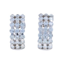 Pendientes de medio aro de diamantes de oro blanco 14k redondos brillantes 2,50ctw perforados
