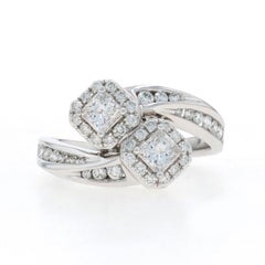 White Gold Diamond Halo Bypass Ring - 14k Princess 1.00ctw Two-Stone