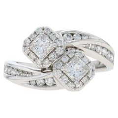 White Gold Diamond Halo Bypass Ring - 14k Princess 1.00ctw Two-Stone