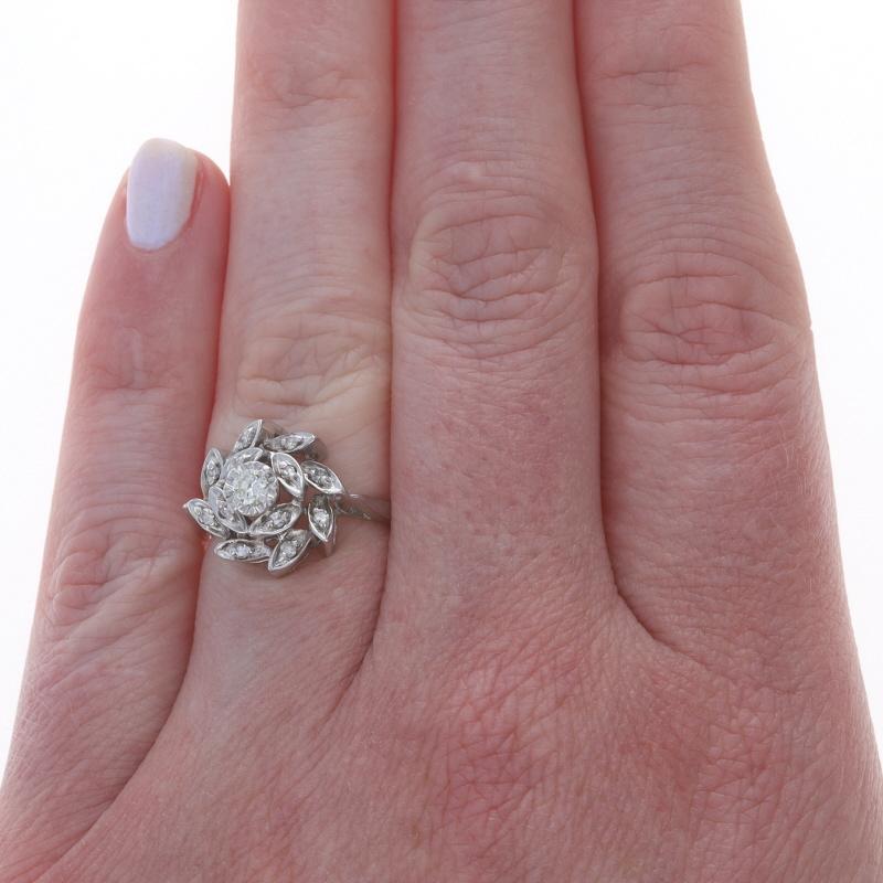 White Gold Diamond Halo Bypass Ring 14k Round .28ctw Flower (Rundschliff) im Angebot