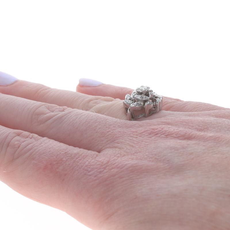 White Gold Diamond Halo Bypass Ring 14k Round .28ctw Flower Damen im Angebot