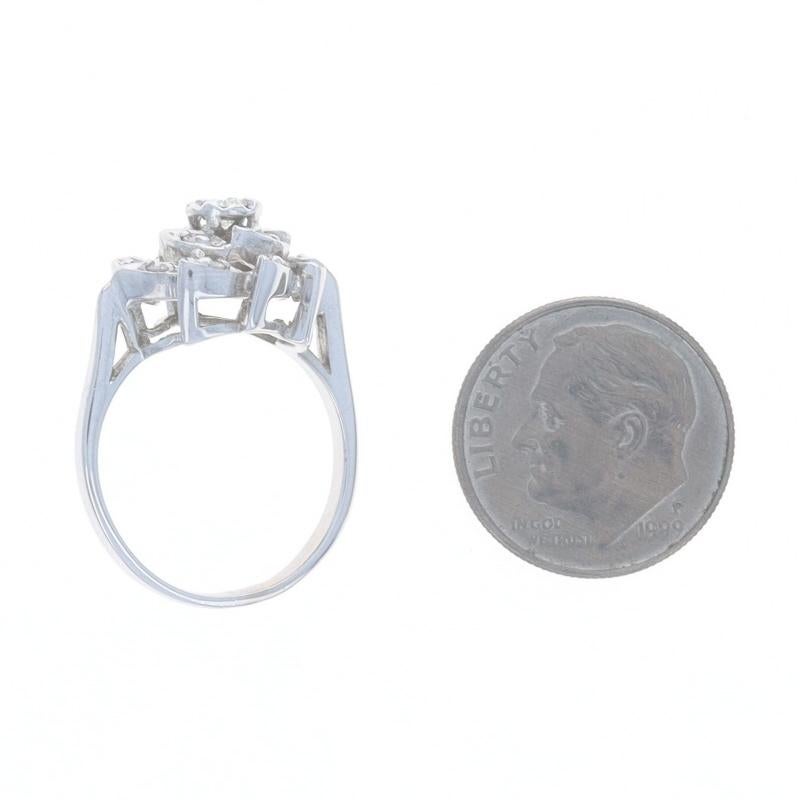 White Gold Diamond Halo Bypass Ring 14k Round .28ctw Flower im Angebot 1