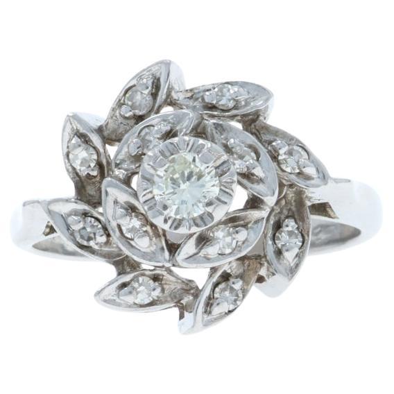 White Gold Diamond Halo Bypass Ring 14k Round .28ctw Flower